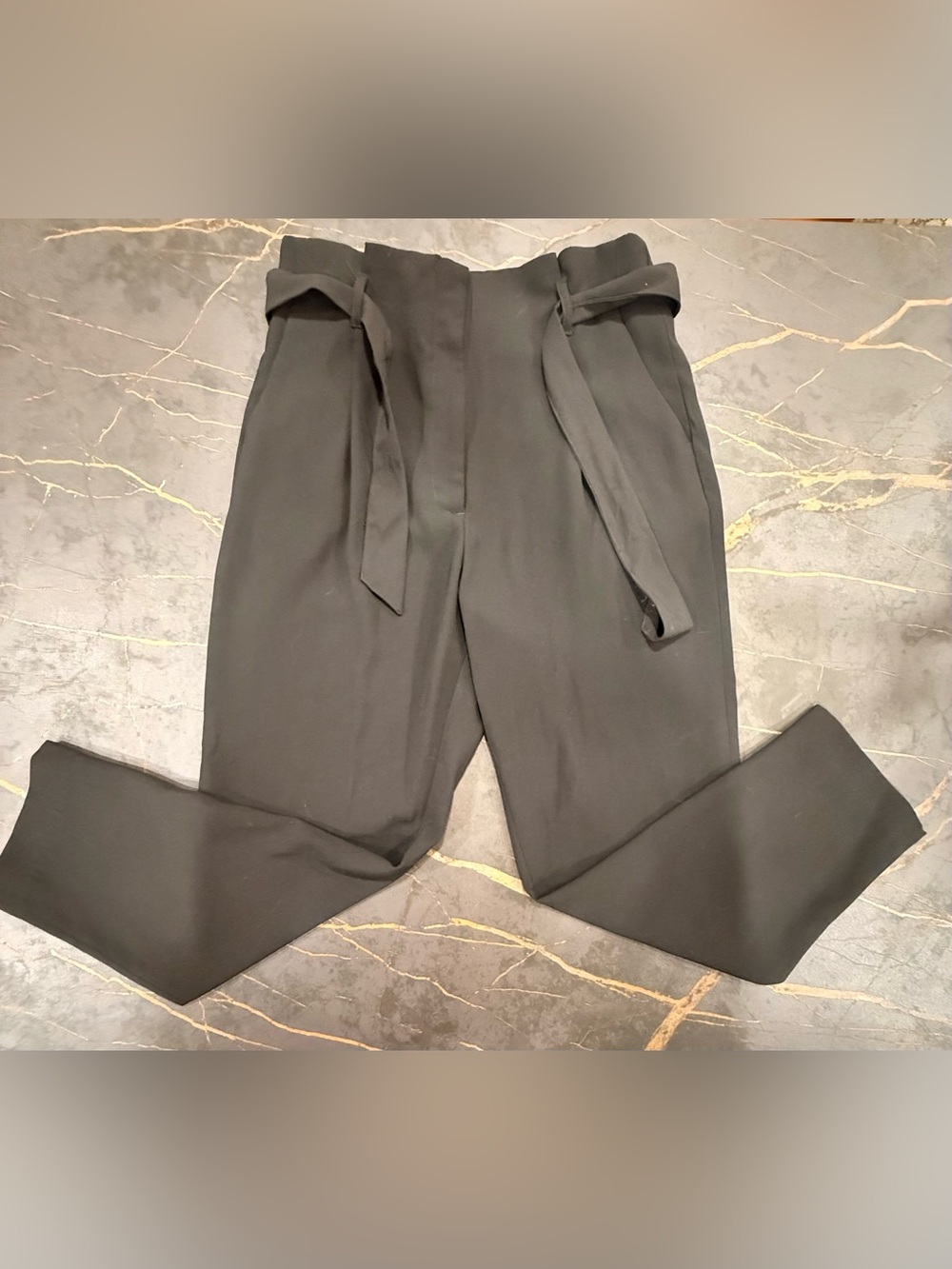 H&M Black High-Waist Tie-Belt Dress Pants